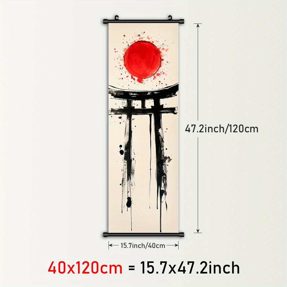 TEMU 2d Flat, 2d Flat, 1pc Framed Wall Art Featuring A Red Sun, A Painting Of A Torii Gate, A Canvas Poster From Japan, A Contrasting Plastic Hanging