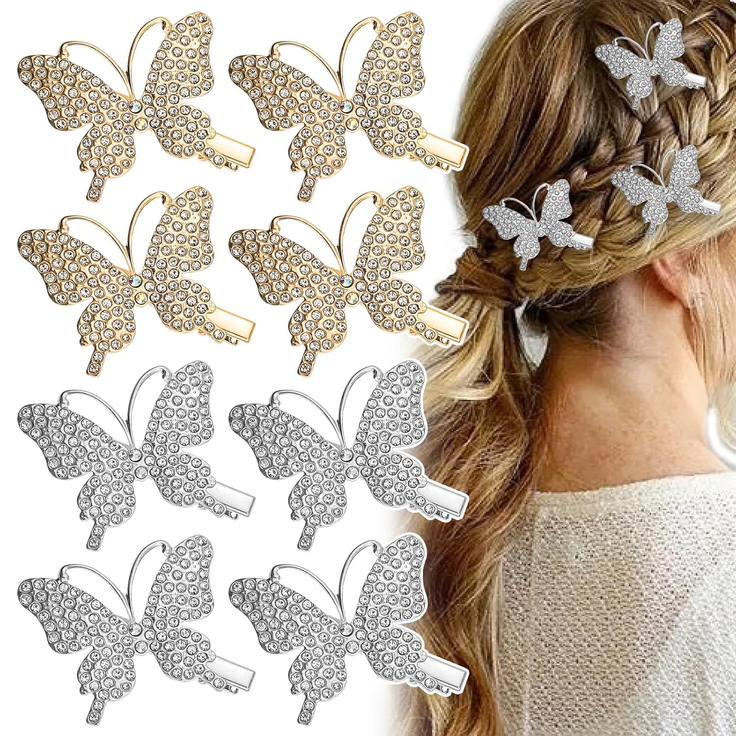 8-pack Of Sparkling Metal Alligator Clips, Elegant Duckbill Clips, Hair Accessories For