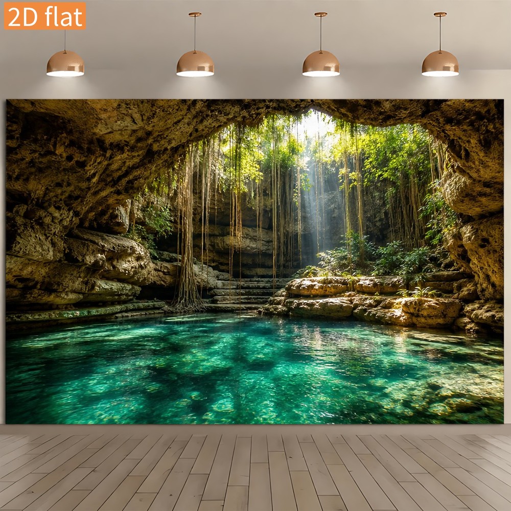 Tropical Cave Waterfall Landscape Photography Backdrop