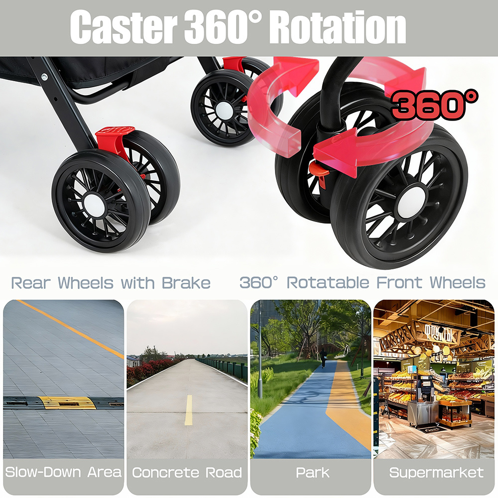 Pet Stroller with 360° Rotating Wheels
