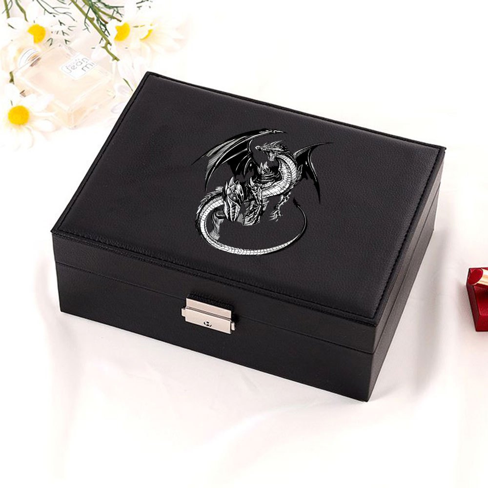 TEMU Vintage Dragon Pattern 1pc Pu Artificial Leather Jewelry Storage Box, Lockable Large Capacity Jewelry Organizer Box For Storing Rings Necklaces