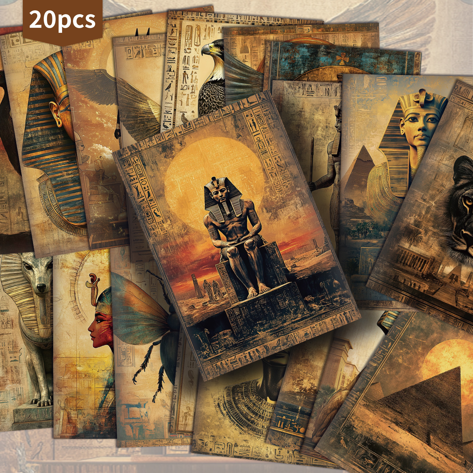 TEMU 20 Pack Vintage Ancient Postcards - 4x6 Inch Egyptian Royalty & Gods Collectible Trading Cards With Cleopatra, Anubis, Sphinx & Pyramids | Junk