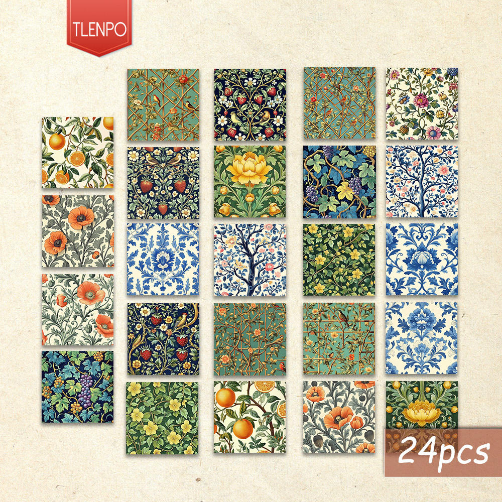 TEMU 24pcs, Arts And Crafts Movement Notebook Paper, Vintage Pattern Scrapbook Paper, William Style, Journal, Hand Account Collage, Junk Journal