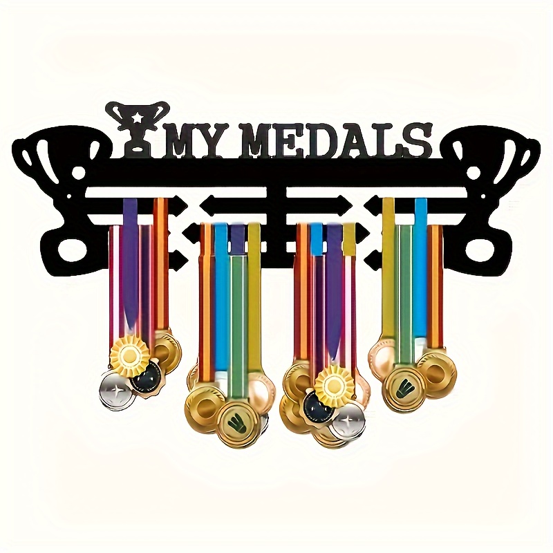 TEMU 1 estante de exhibición de trofeos para montaje en pared - Estructura de metal premium con ganchos ajustables y soporte para cinta para ,