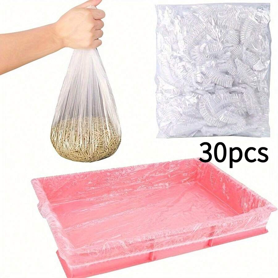 30 Stretchable Plastic Pet Thin Liners, Suitable For Rabbit Cages, Pet Supplies, And Tray Mats, Easy To Clean