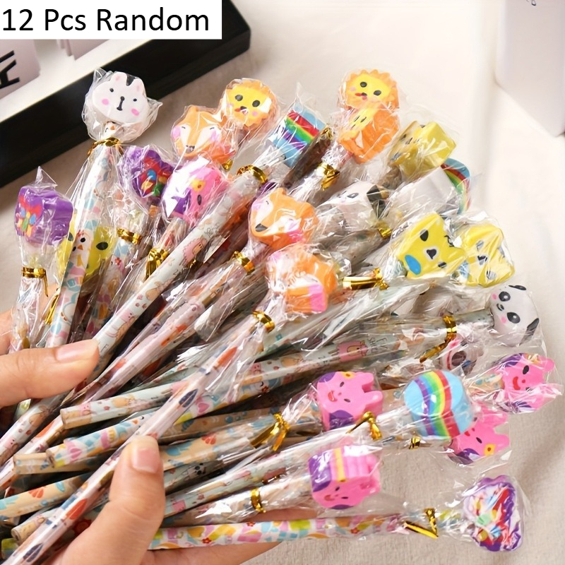 Random Style Patterned Eraser And Pencil Set, Exquisite Design, Smooth Writing, Suitable For School Prizes, Christmas, Halloween Holiday Gifts