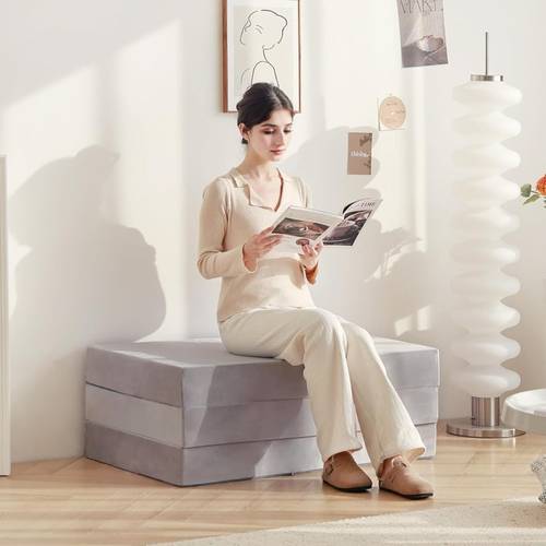 tri foldable floor for adults 4 inch twin folding with washable and removable cover for camping living room light grey