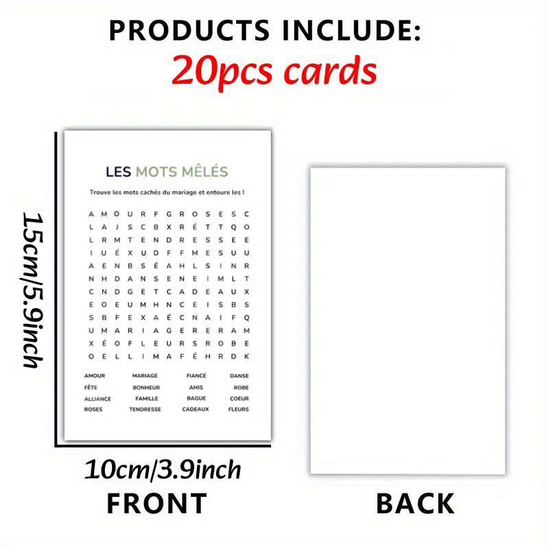 TEMU 20 cartes de jeu pour fêtes - Jeu de mariage français, jeux amusants et faciles pour les fêtes, activité de et de de classe, parfait pour les