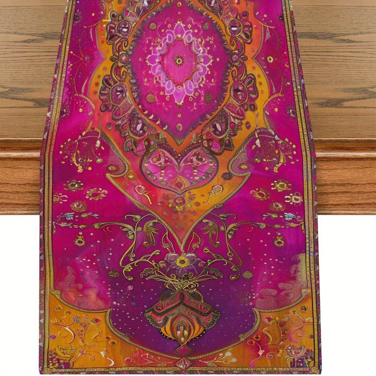 TEMU Ethnic Style Table Runner, 1pc, Polyester Table Runner, Printed Table Runner, Tabletop Decorative Table Runner, Long Runner, Clear, Home