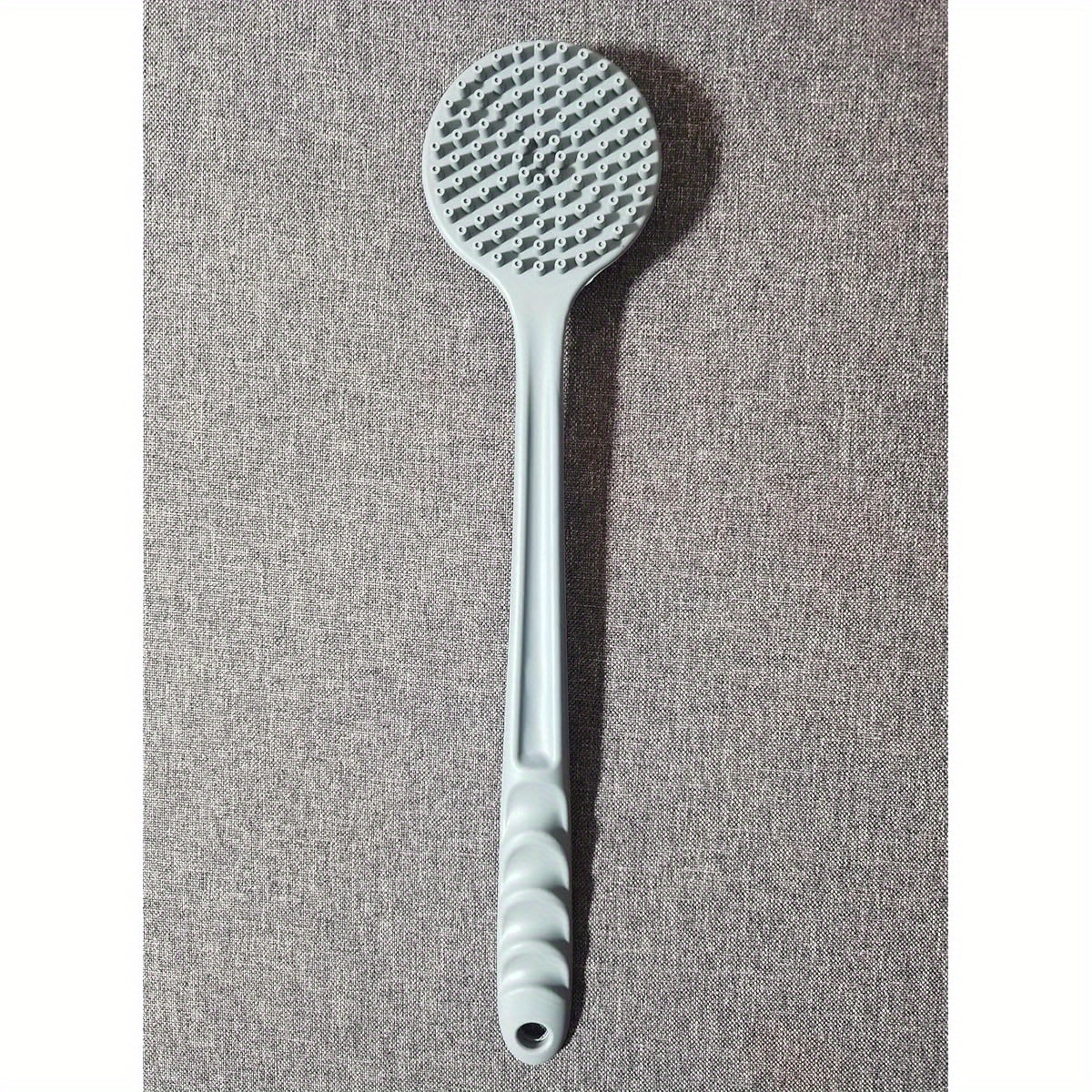 extra long bath brush with double sided massage head heavy duty silicone body scrubber non   handle for back feet legs   bathroom shower brush with free hook ideal for   or travel grey back scrubber   durable construction   routine   sturdy construction personal hygiene Product details 3