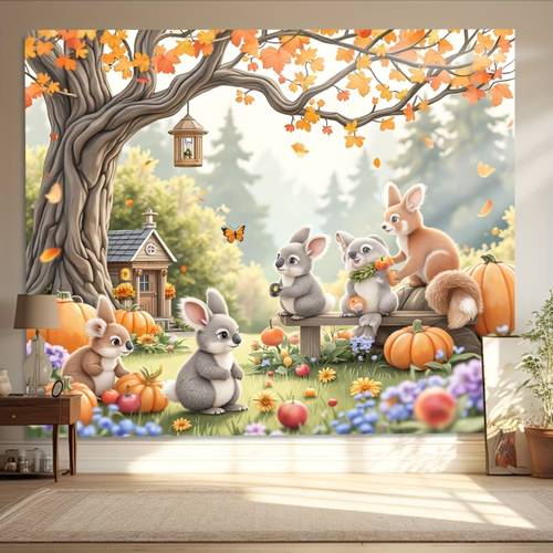 item picture 1pc popular festive party wall banner fall animals 100 polyester 39x59in 51x59in 70 8x90 5in indoor celebrations studio photography festive celebrations party decorations fall theme seasonal decor reusable dur
