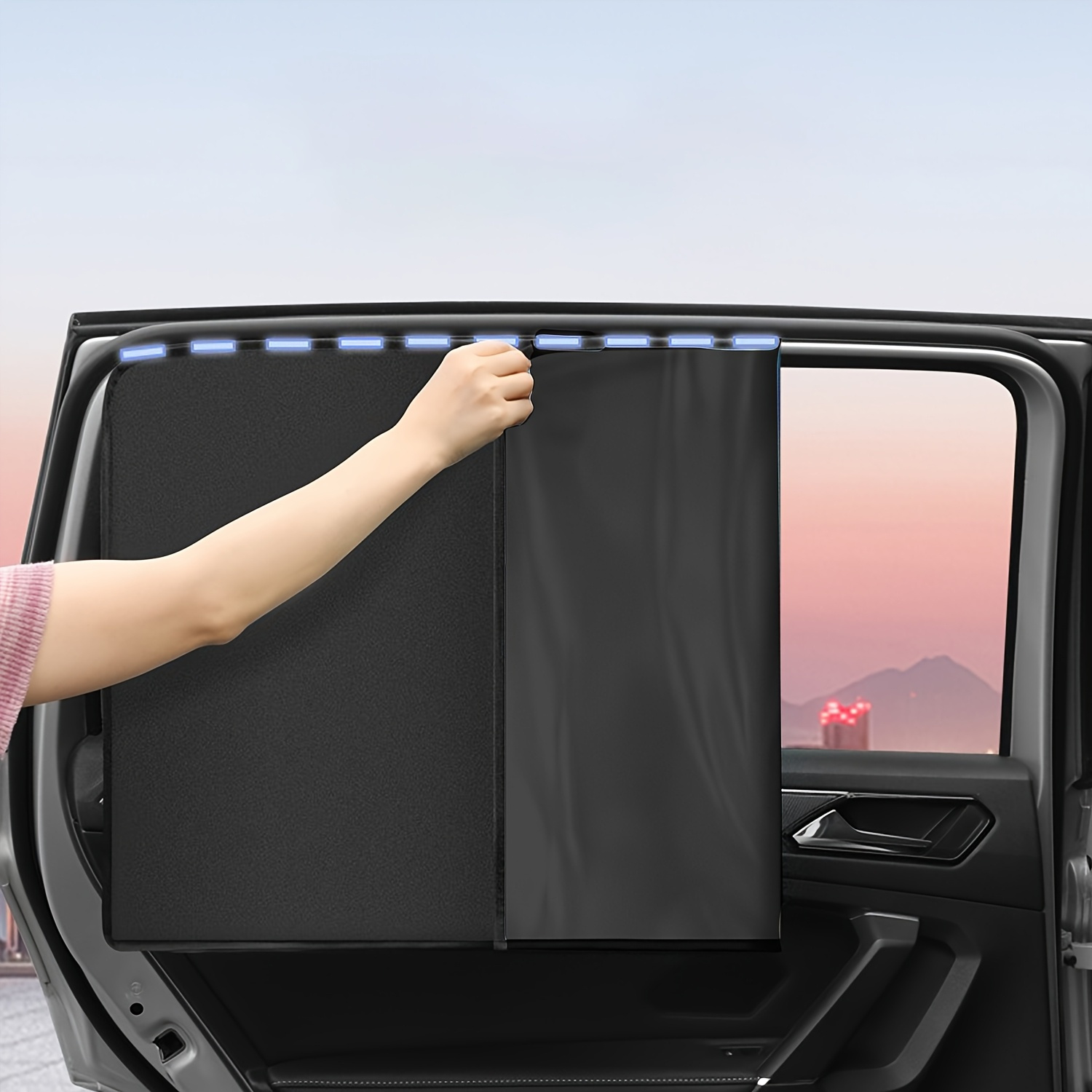 4-pack Magnetic Car Window Shades - Adjustable Length Blackout Curtains With 99% Uv Protection (foldable Side Sunshades For Overnight Privacy) Parking Use