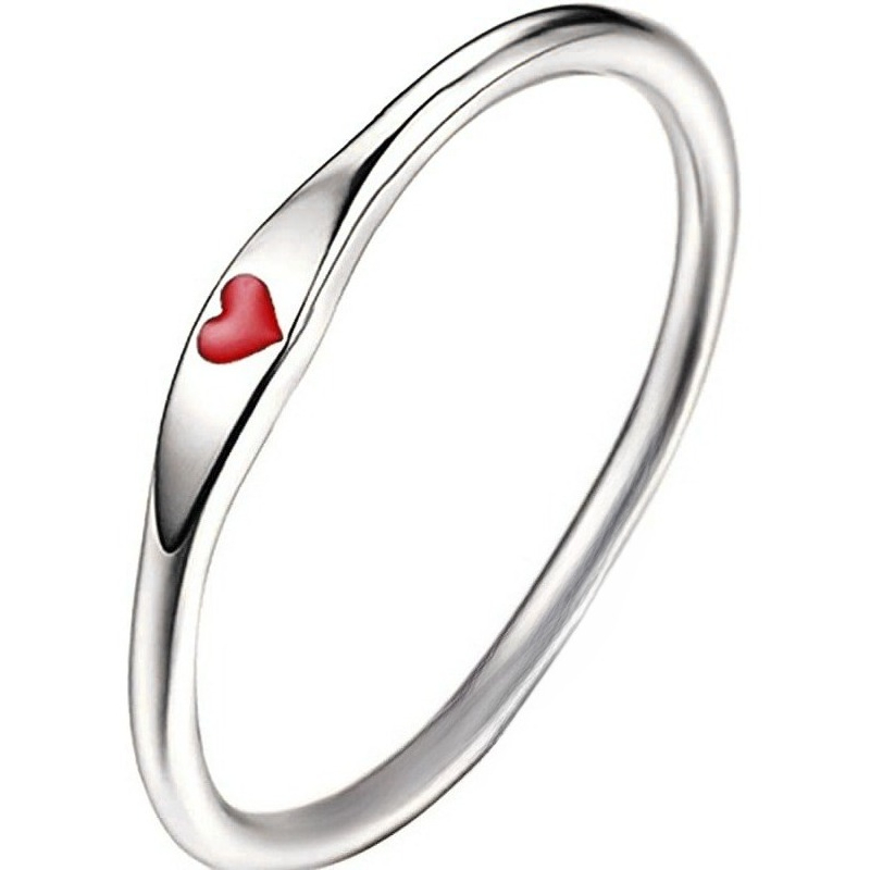 Dainty Minimalist Enamel Heart Thin Band Ring for Women