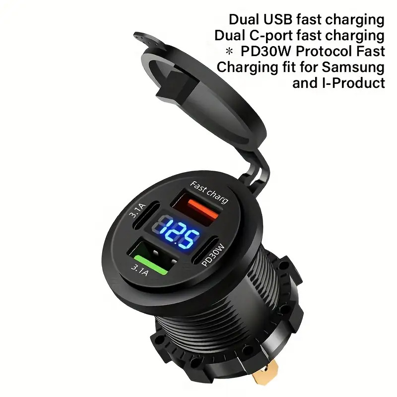 2025 new car charger 100w super fast charging 12v 24  display car charger 4 ports dual pd fast charging suitable for cars rvs motorcycles boats rvs Product details 0