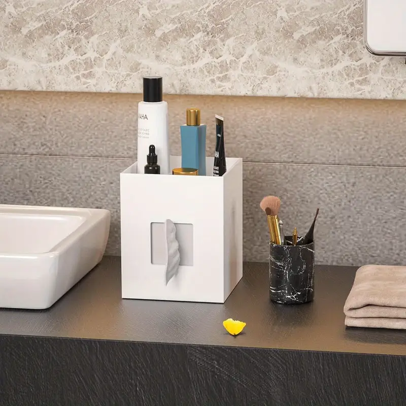 white acrylic tissue box cover with storage tray square napkin dispenser for bathroom kitchen home office 5 5x5 5x6 7 Product details 0