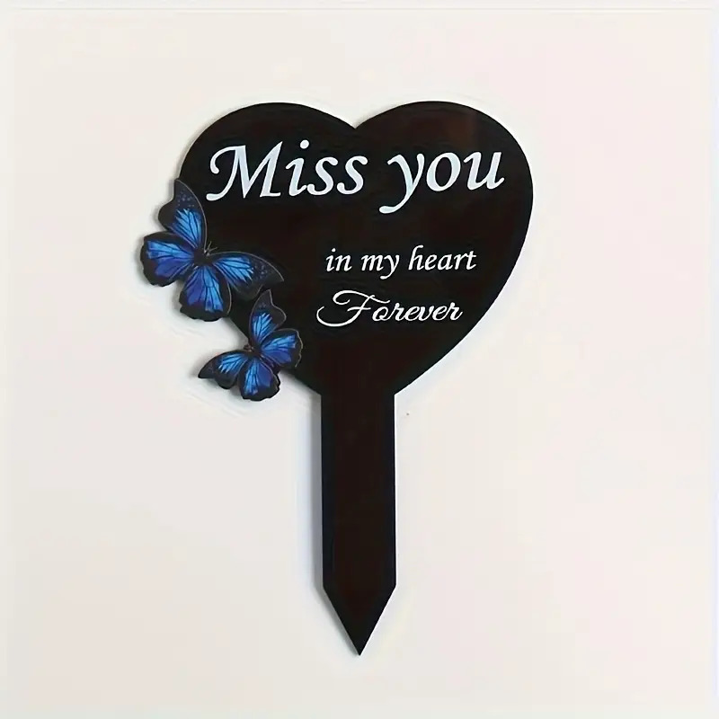 TEMU 2d Flat, 1pc 2d Flat Printed Acrylic Memorial Plaque - Outdoor Garden Lawn Cemetery Decoration - Pet - - Heart-shaped Plaque - Thanksgiving