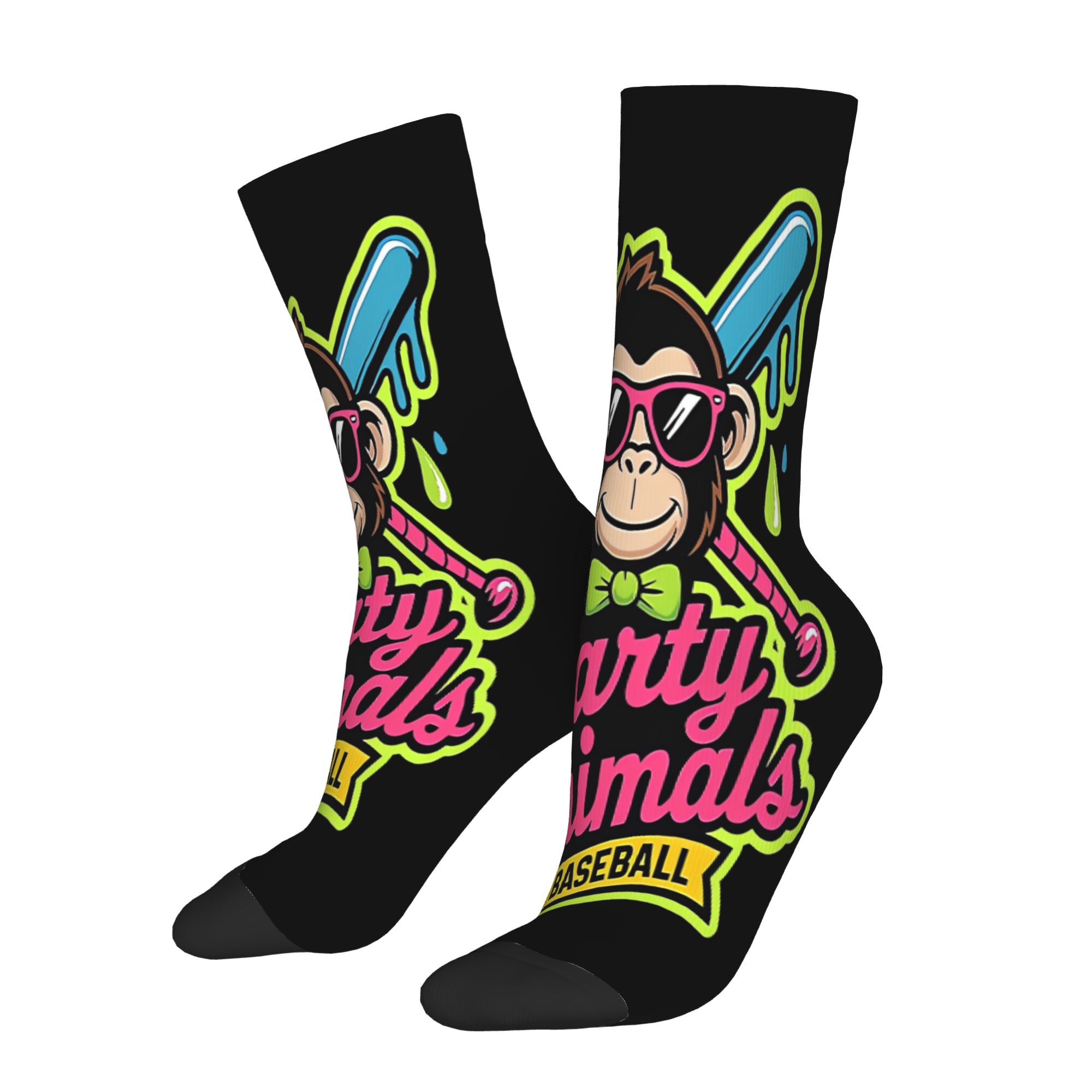 TEMU Monkey Baseball Melt Baseball Themed Printed Pattern Medium Tube Socks For Men Trendy Socks For Couples Socks Men Socks