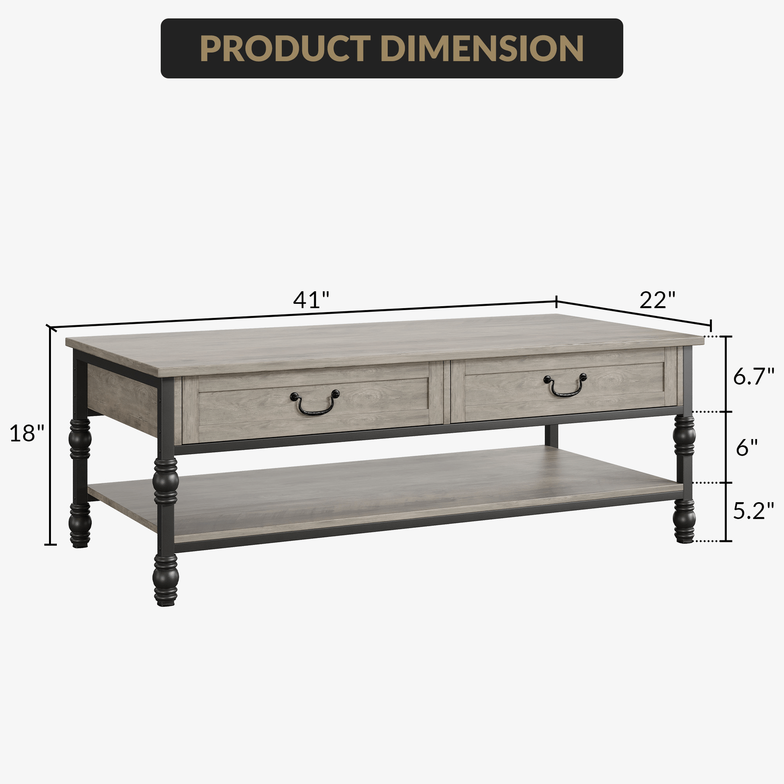Image of 41" Rectangle Coffee Table With 2 Drawers And Open Shelf, Center Table For Living Room, Mid Century Retro Cocktail Table With Storage, Vintage
