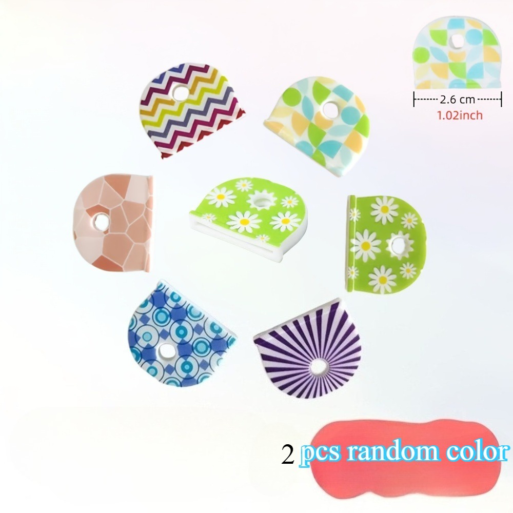 TEMU 2pack Silicone Key Caps - Colorful Floral Random Pattern Key Covers With Lines, Flowers, Circle Pattern Novelty Design, Flexible Key Identifier,