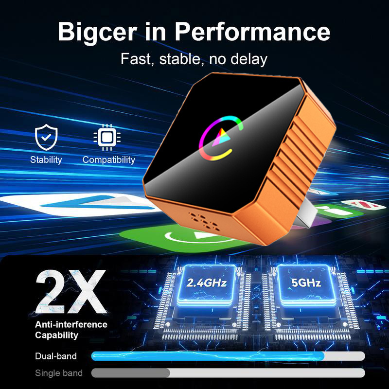 Qzonnect 2026 Novi Mini Brezžični CarPlay Adapter, Oranžna Edicija, Nadgradnja z Žičnega na Brezžični za CarPlay in Auto, USB Priključi i