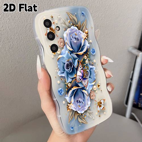 telefon kılıfı: 2d düz kelebek dansı mavi gül telefon kılıfı, for galaxy a02 a03s a04 a05s a06 a13 a14 a15 a16 5g a21s a22 a23 a24 a25 a32 a34 a35 a50 a52 a53 a54 a55 a73 s26 ultra s25 plus s24 s23+ s22 s21 s20 fe için uygun, dalgalı düzensiz şekilli telefon kılıfı, karikatür şeffaf darbeye