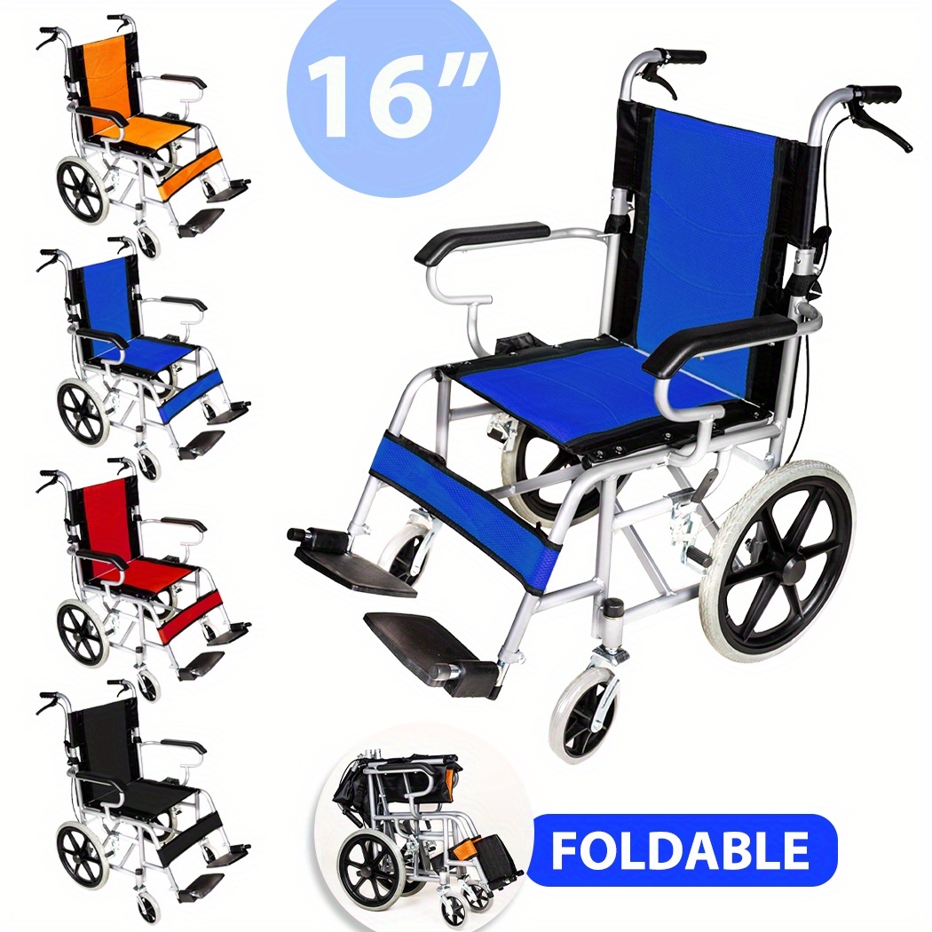 40.64cm Foldable Wheelchair Park Brakes Lightweight Soft for and Disabled