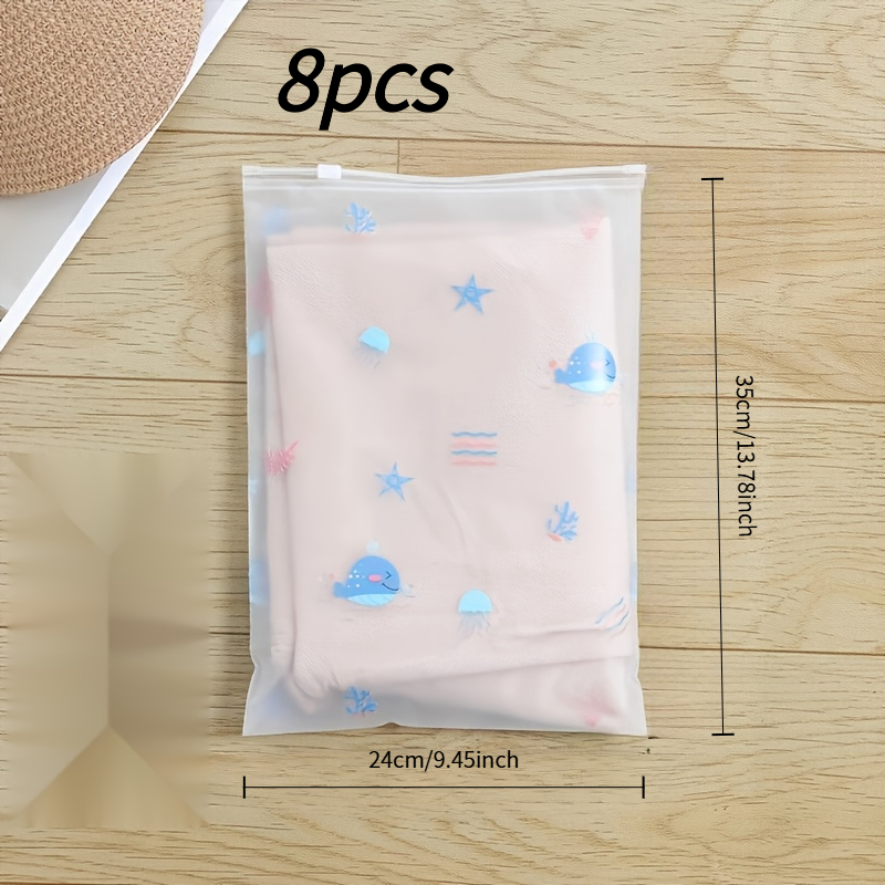 TEMU 4pcs/8pcs Pack Transparent Pvc Whale Print Suitable For Clothing Bags With Zipper Closure, Reusable Plastic Garment Organizers Suitable For