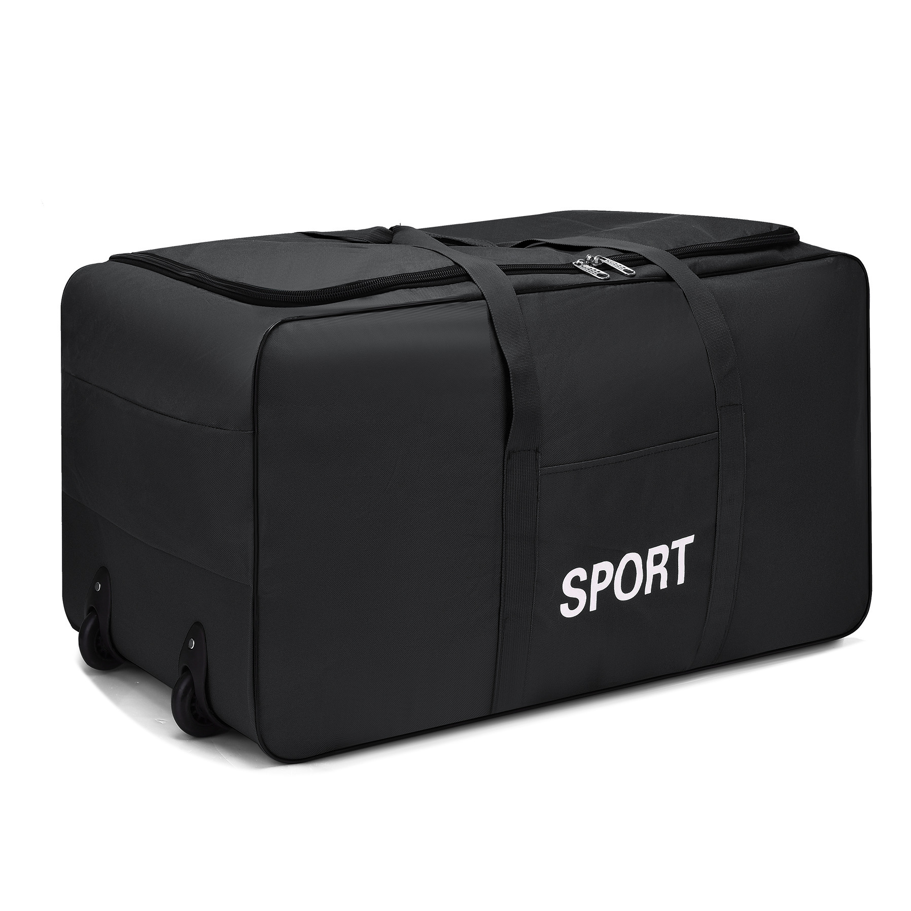 Grand Sac de Sport en Tissu Oxford avec Roulettes et Poignées Renforcées  Valise Noire pour Voyage, Étudiants Universitaires Déménagement