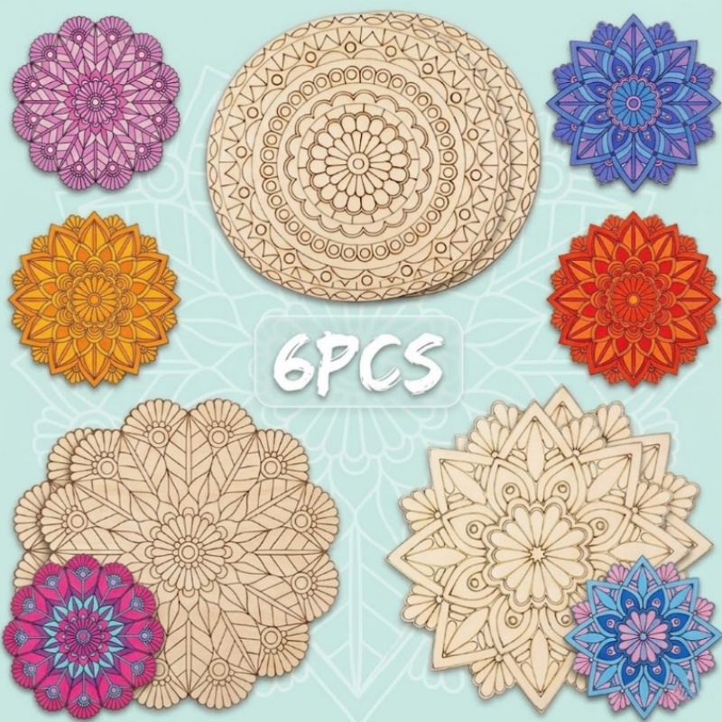 TEMU 1 Set Of 6 Unfinished Mandala Coloring Craft Kit, Creative Doodle Craft Set, High-quality Materials, Clear Lines, Multi-functional Artificial