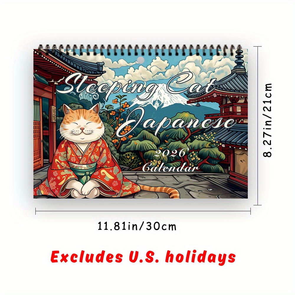 Image of 1pc, , Japanese Cat Theme Calendar - Pet Cats, 12 Different Exquisite Patterns, , 2026 Wall Calendar, 12 Month Monthly Plan, Is For Birthday, Christmas, New Year's Gifts, Includes Version