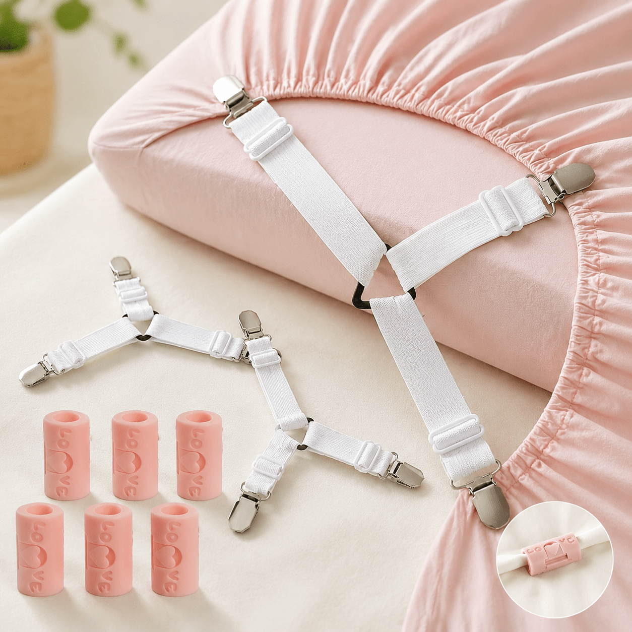 Triangle Bed Sheet Clips 10pcs Adjustable Elastic Bands Metal Clips Suitable For Tablecloths, Curtains, Sofa Covers, Cushion Non-slip Design Multi-use For Home, Office, Practical Style