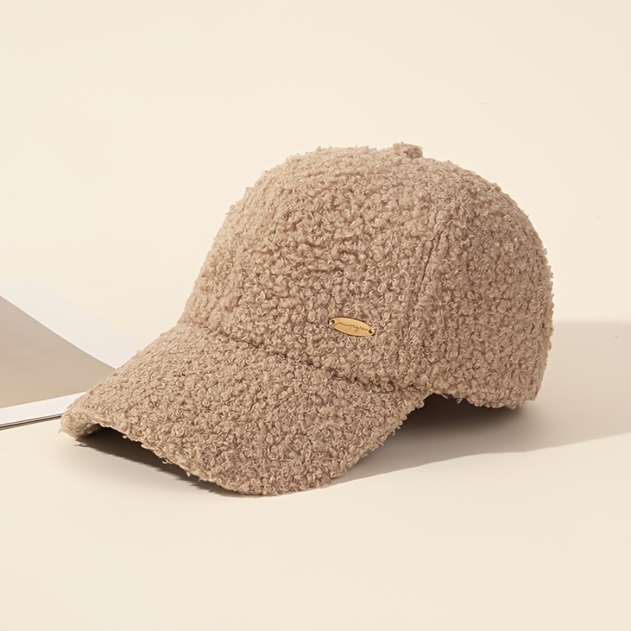 TEMU Women Plush Fleece Baseball Cap Warm Winter Hat Adjustable Snapback Lightweight Casual Streetwear Cap Solid Color