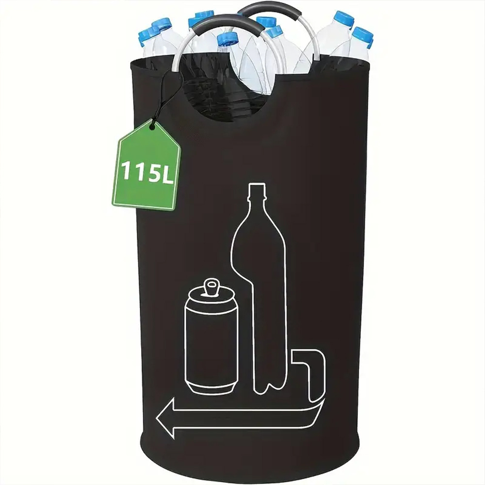 zdjęcie przedmiotu Duży, wytrzymały składany pojemnik do przechowywania o pojemności 115 L i kosz na pranie z systemem haczyków EVA - Solidny, składany, okrągły pojemnik do recyklingu z pokrywą, trwały, uniwersalny organizer do domu, garażu, miejsca pracy, idealny dla dużych rodzin