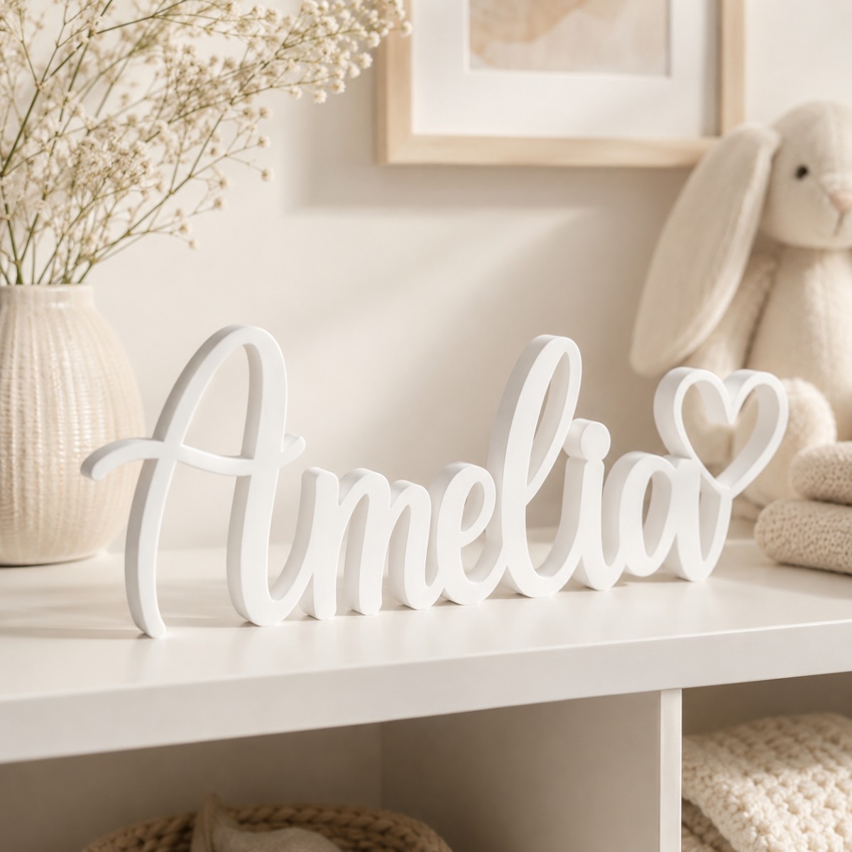 TEMU Customized Name Sign With Cursive Font And Hollow Heart Detail - Freestanding Pvc Nameplate, Suitable For Housewarming Gifts, Office Desk