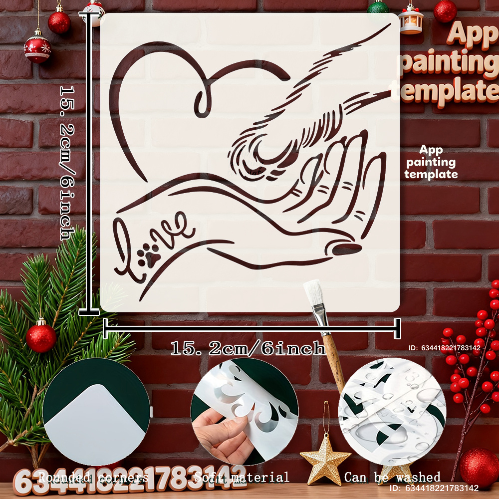 15.2x15.2cm (cm²) Human & Dog Holding Hands Template - Reusable Diy Craft Stencil With Hands/paw Print Design For Wall & Window Art, Durable Gift For Dog Owners, & S - Perfect For Room Decor,, Or