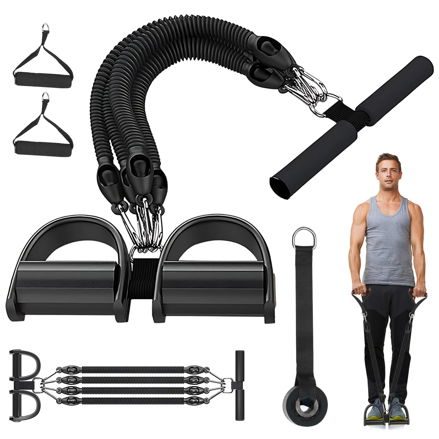 A Cable Machine With 4 Resistance Bands Providing 100 Lbs Of Resistance, Ideal For Workouts The Abdomen, Legs, Back, Chest, And