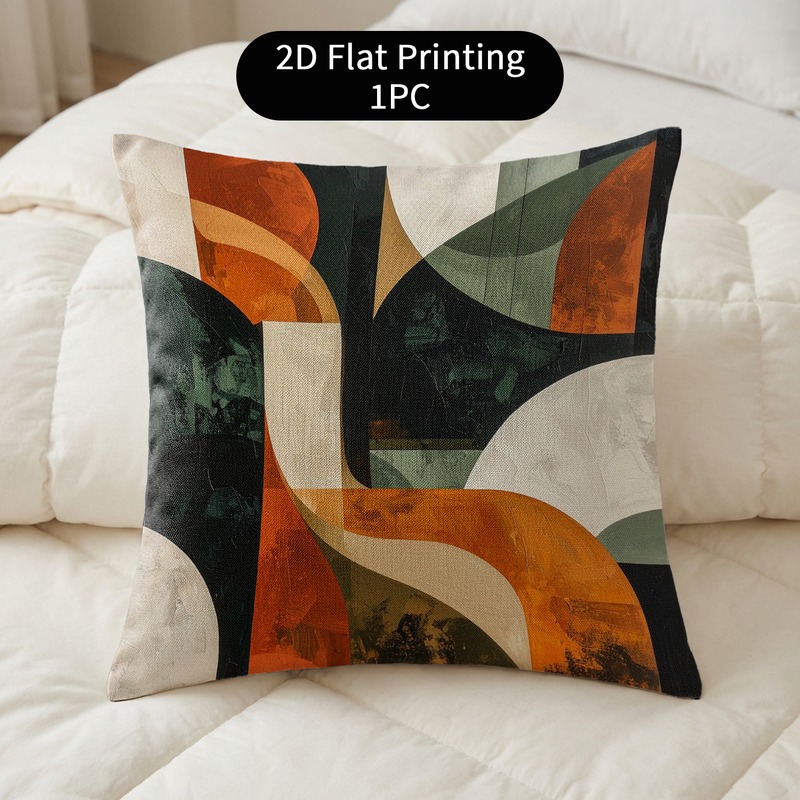 TEMU 1pc Printed Curved Geometric Orange Blocks Pattern 18 X 18 Inch (45 X 45cm) Decorative Throw Pillow Cover Double-sided Machine Washable Durable