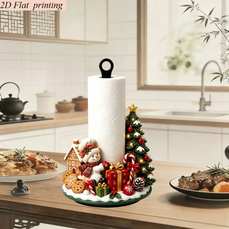 TEMU Portarrollos de papel de cocina con estampado 2D, 1 pieza - Portarrollos de papel de cocina con temática navideña de y casa de jengibre, de