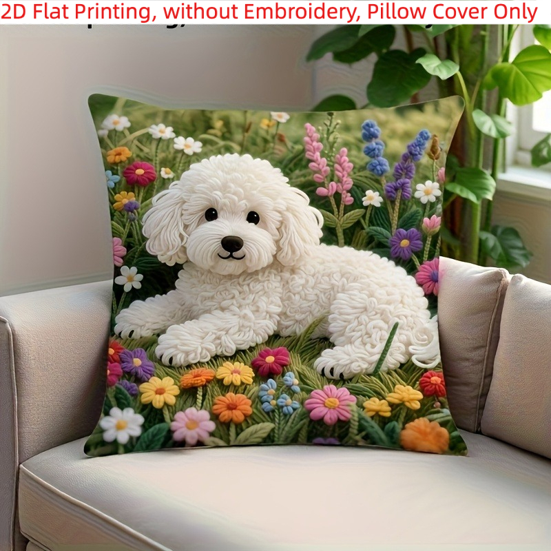 TEMU 2d Flat - 1pc, 2d Flat Printing, White Puppy And Throw Pillow Cover, Single-sided Printing, Without Embroidery, Pillow Inserts Not Included