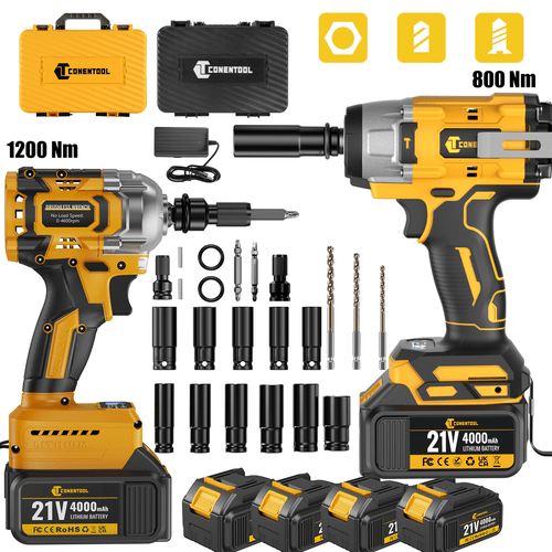 Artikelbild 1200+800 nm high torque 27-teiliges bürstenloses schlagschrauber-set mit zusatzteilen, kabelloser lithium-batterie-schrauber, optionales multifunktionales elektro-kit, ergonomischer griff, tragbares -werkzeug, für autoreparatur und haushaltswerkzeug-sets