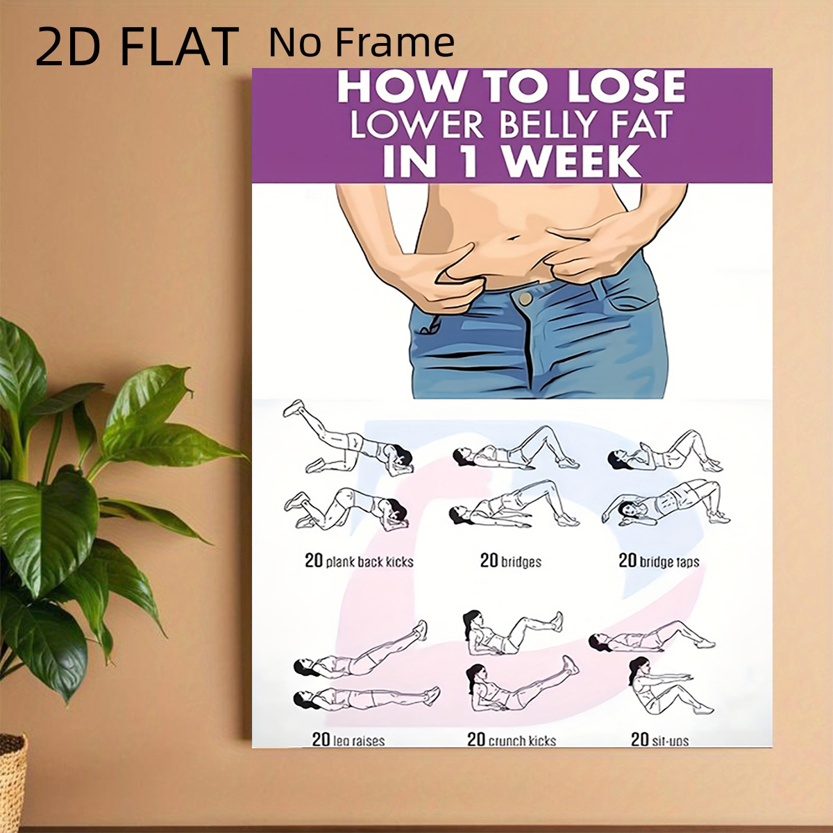 TEMU 2d Flat, 2d Flat, 2d Flat No Frame Poster For Fitness Yoga On Canvas - Ink Abdominal Fat Loss Workout Guide, Featuring - Workout Chart, Modern