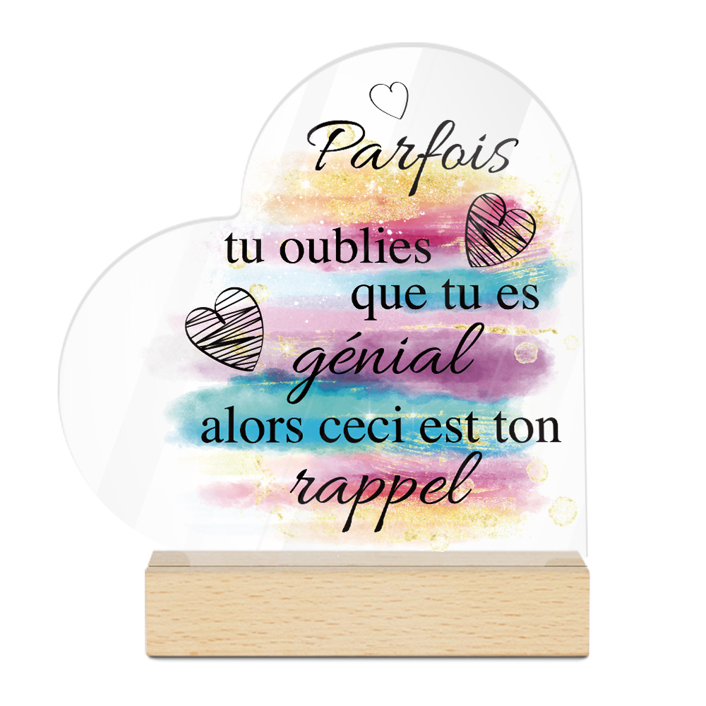 TEMU Plaque en Acrylique de Cœur Français avec Base en Bois, Décoration Putuo 2D Plate, 'Tu Es ', Décoration de Bureau pour Salon de Maison et Ferme,