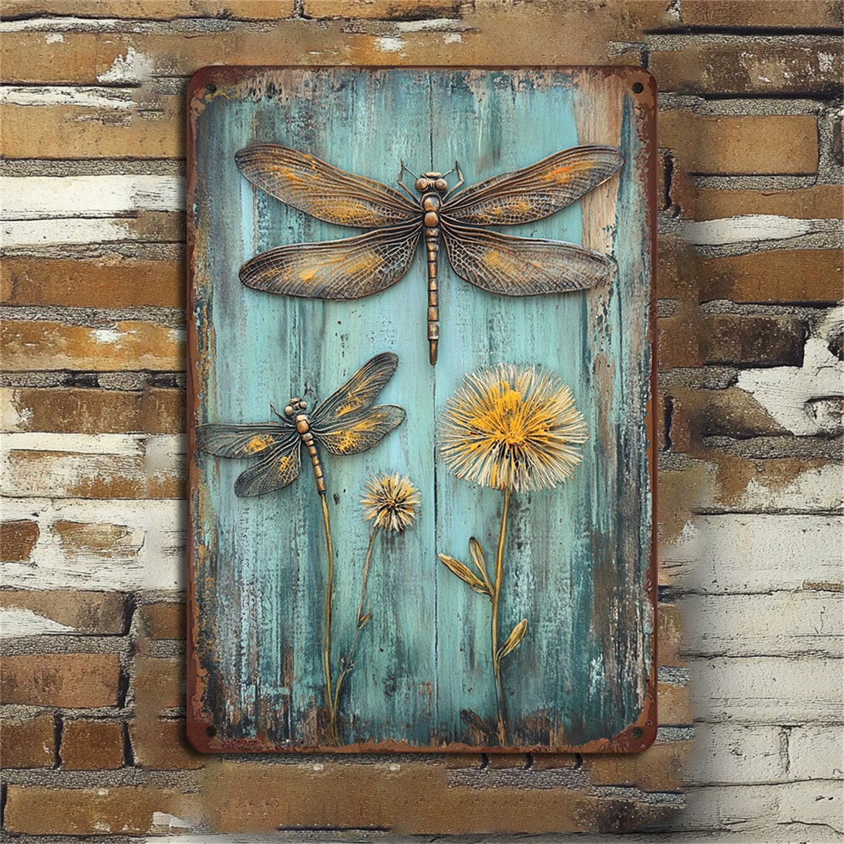 

1pc Antique Dragonfly And Dandelion Seed Iron Wall Art, Vintage-inspired Metal Wall Hanging Decor For Home, Kitchen, Cafe, Restaurant - No Electricity Or Feathers Required, 20x30cm