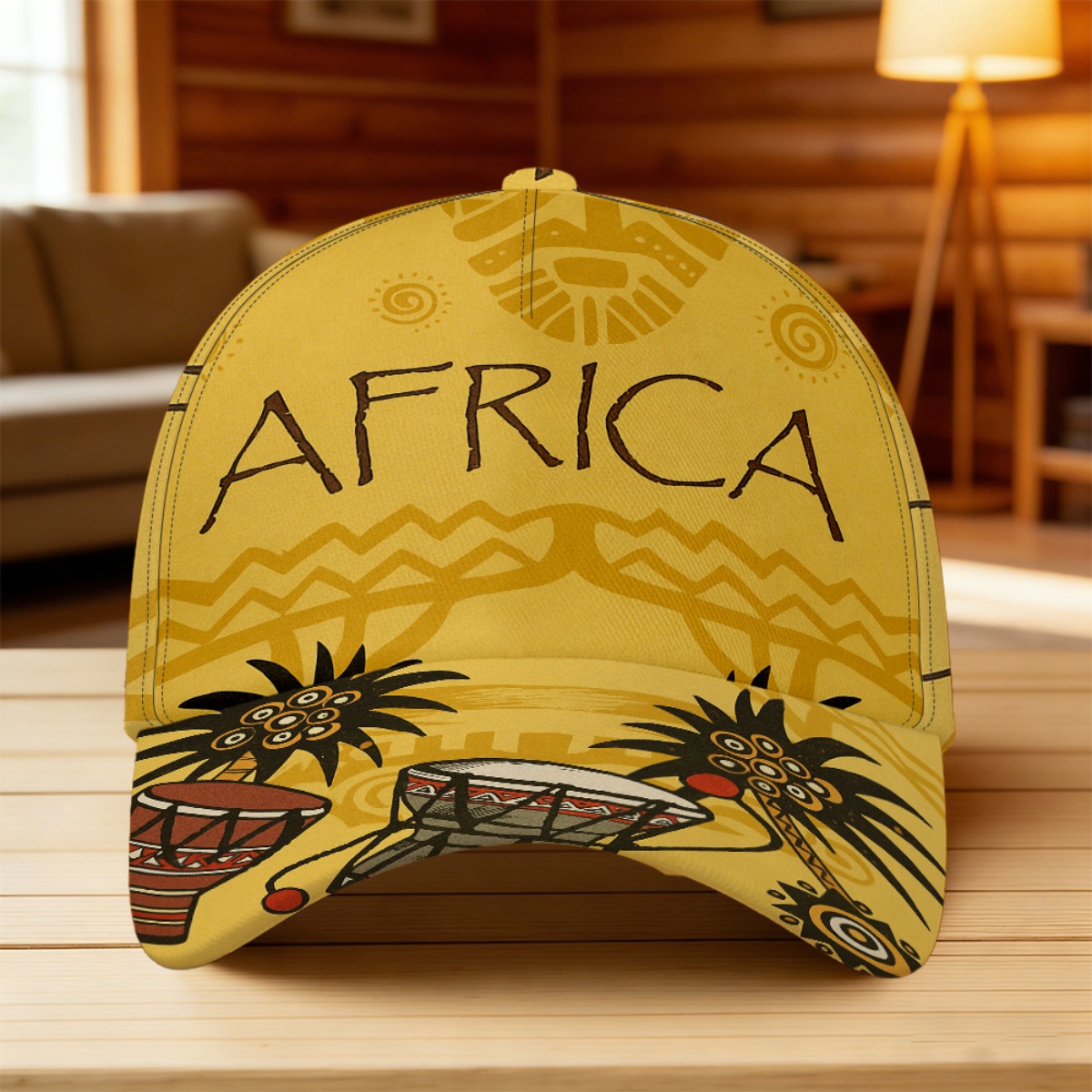 TEMU 1 pièce Casquette de baseball avec impression d'art et tambours tribaux africains, tissu confortable non extensible, fermeture ajustée, chapeau