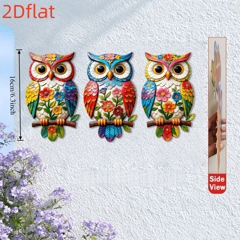 TEMU 2d Flat, [2d Flat] 2d Flat, 3pcs Bohemian Style Acrylic Owl Wall Art Decor, Outdoor Yard Decoration, Suitable For Garden, Fence, Patio -