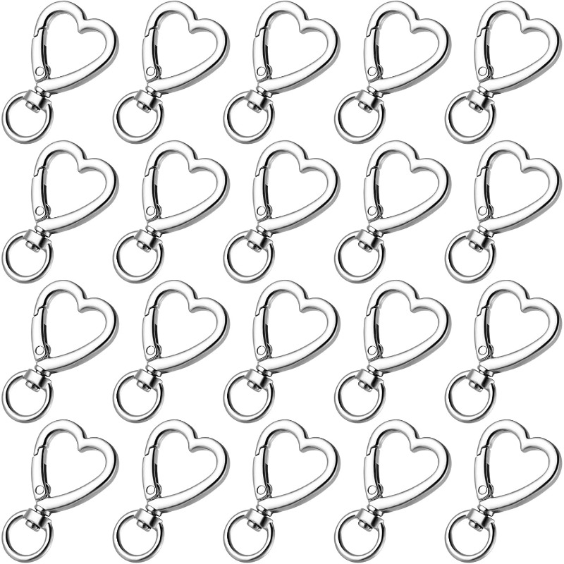 E-shop Metall Herzform Schlüsselanhänger, 20 Stück Goldene Herz Karabiner Clips für Schlüssel, Snap Hook Schlüsselanhänger Clip für Armbänder,