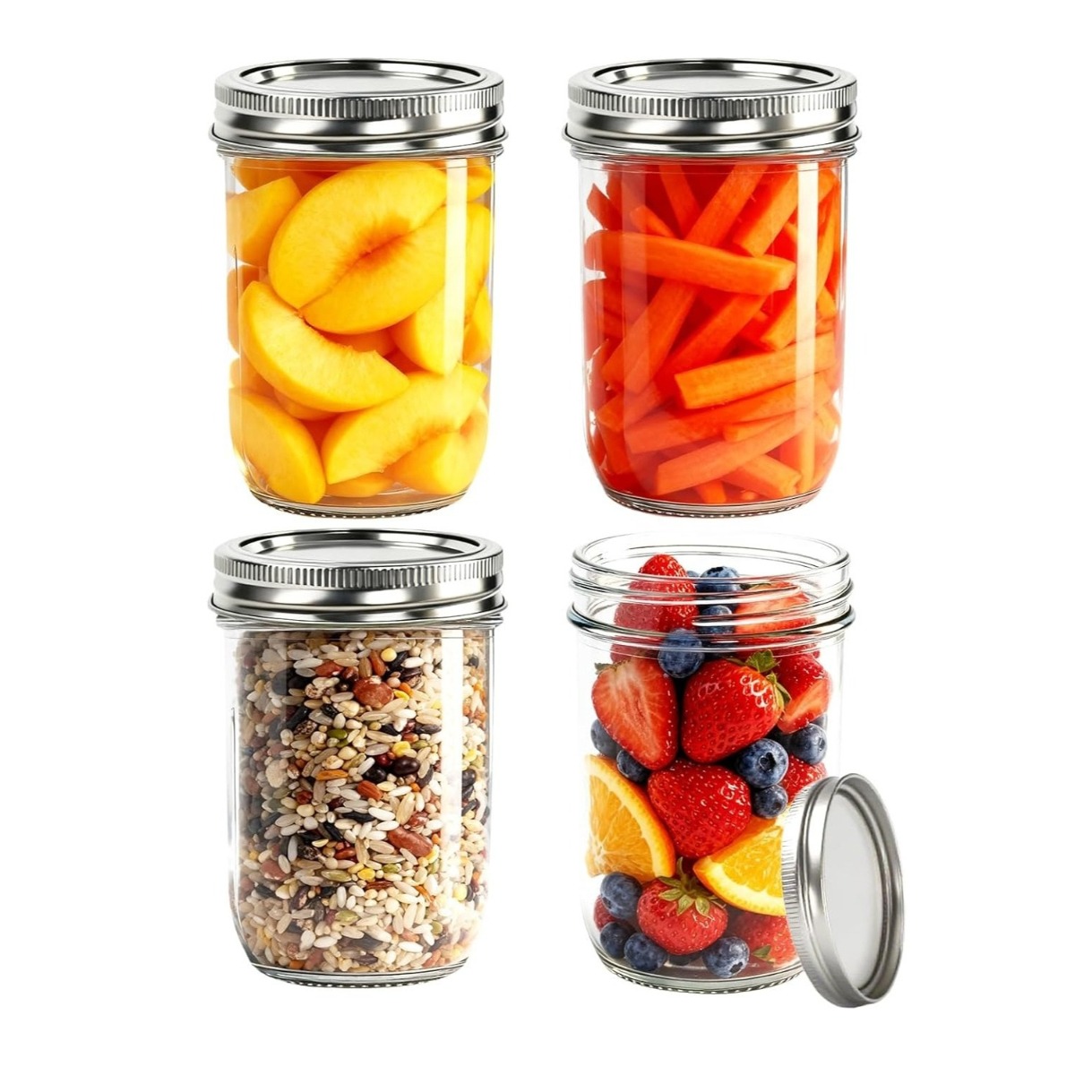 Image of 4/6pcs 500ml/16oz Wide Mouth Mason Jars With Airtight Lids & Bands | Glass Canning Jars For Storage, Pickling & Overnight Oats - Pint Size Preserving Containers - Dishwasher Safe