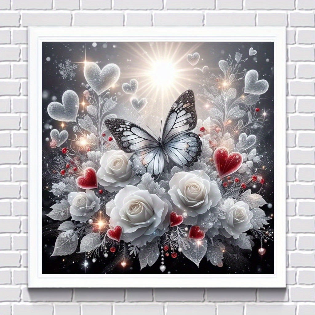 Image of 3d Diamond Painting Kit, Rose & Design, Stereo . Framed Decor & Gift For Bedroom And Living Room, Size: 20×20cm/ 7.87×7.87in