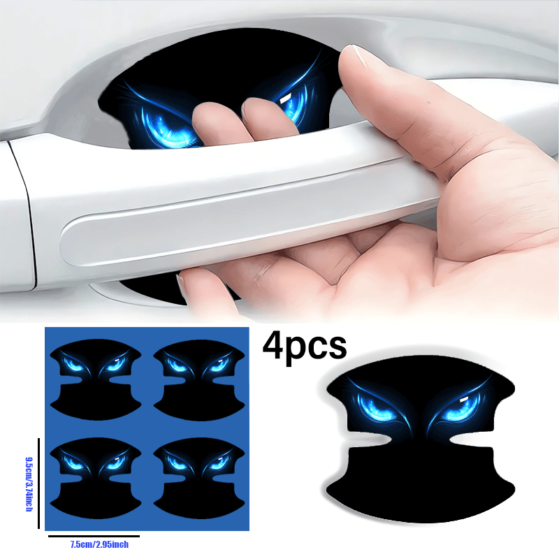 Image of 4-pack -the-dark Blue Eye Pattern Door Handle Scratch Protection Stickers, Car Handle Anti-collision Protection Stickers, Essential Door Handle Protector For Each Car