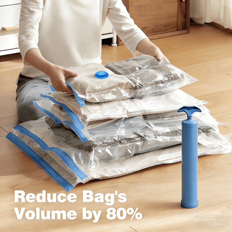 5pcs Vacuum Storage Bag Set with Manual Pump, Durable and Space-Saving